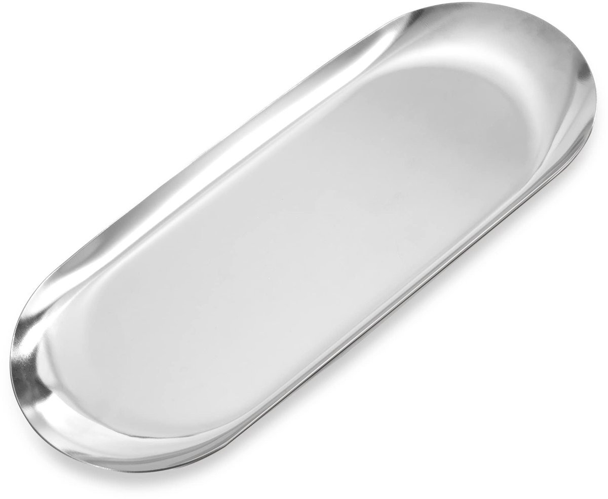 Famanu Ovaal Sieradendienblad van Roestvrij Staal voor Cosmetica, Snacks of Decoratie, Zilver