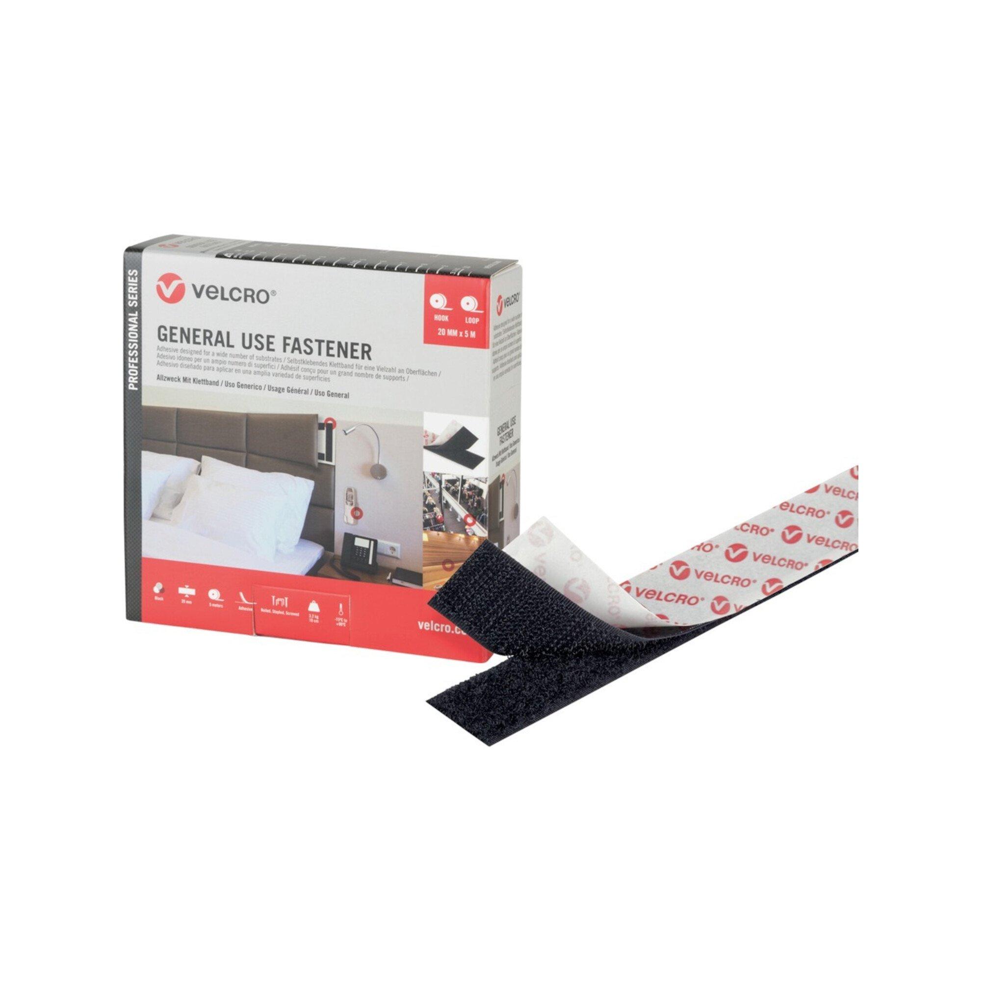 VELCRO Klettband General Use Fastener 5m Hakenband+Flauschband 20mm Schwarz (VEL-PS20002)