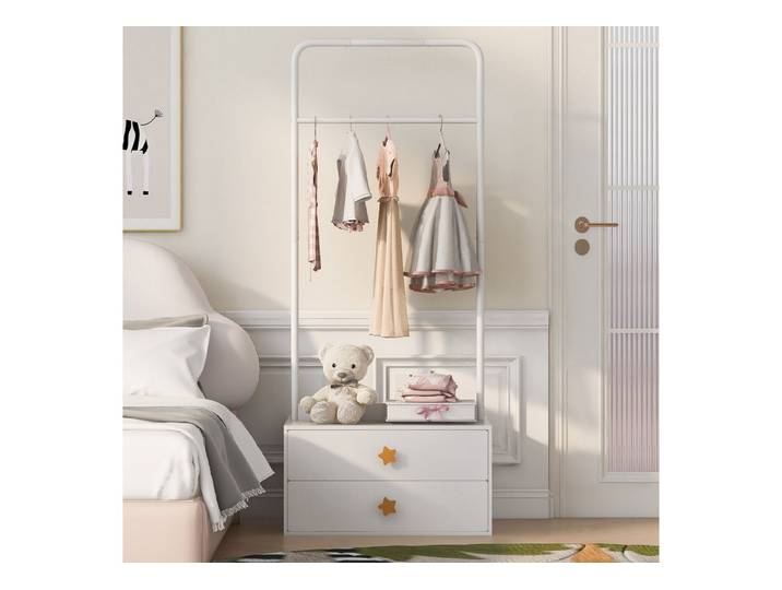 i@home Kleiderschrank Garderobenständer,Kleiderstange,Offener-Kleiderständer,70x55x168cm mit 2 Schubladen,Sternförmigen Griffen,großen Kleiderstange,Weiß