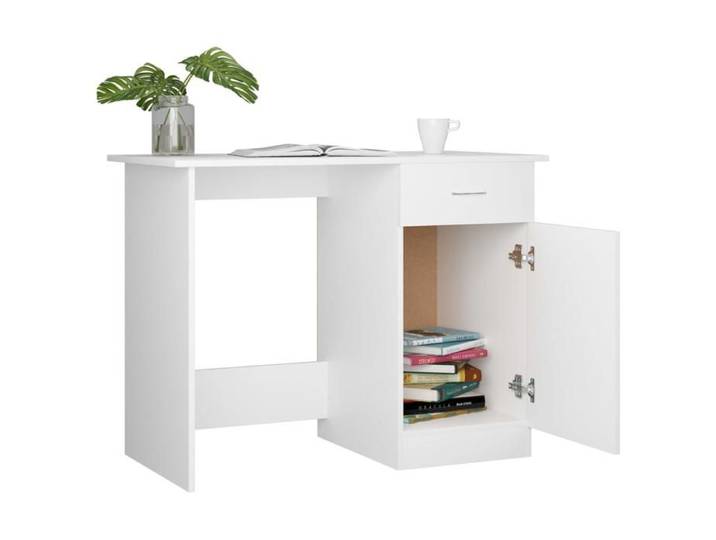 Elégant Bureau moderne compact Blanc - Bureau Blanc 100x50x76cm - bois d'ingénierie PRO2099974292395