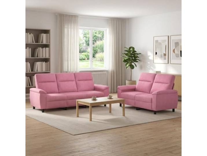 Sofa-Set 2 pcs Rosa Stoff 100% Polyester,Metallrahmen,Kissenrücken,konische Kunststoffbeine,drinnen