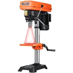 VEVOR 254 mm Tischbohrmaschine, 550 W Induktionsmotor, Säulenbohrmaschine mit 550-2500U/min einstellbarer Geschwindigkeit, 0–45° neigbarer Arbeitstisch, Röntgenpositionierung, für Holzmetall