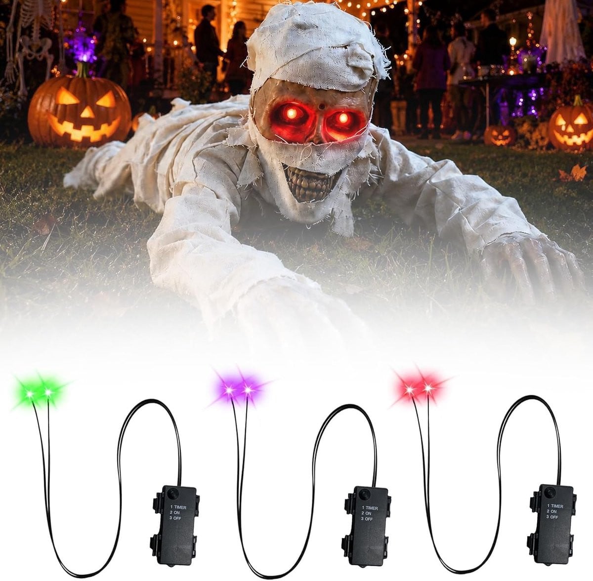 Set van 3 lichtgevende skeletogen met LED-verlichting voor decoratie