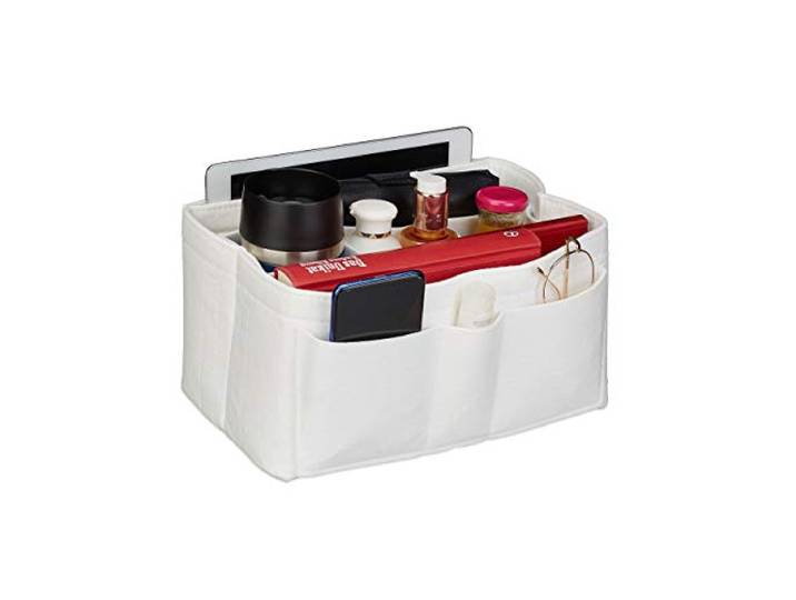 Relaxdays Organiseur de sac à main\, feutre\, multiples compartiments\, séparateur amovible\, rangement\, tailles S\, blanc