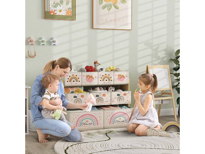 AIYAPLAY Meuble à Jouets 3 Niveaux avec 9 Contenants Jaune