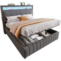 Polsterbett 160x200 cm mit LED-Beleuchtung und USB-Steckdose – Stilvolles Design und hoher Komfort Grau
