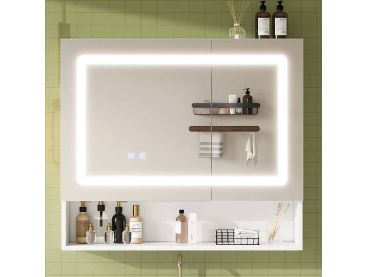 MEUBLIV Miroir de salle de bain avec armoire murale double porte LED anti-buée blanc 80 x 17 x 70 cm