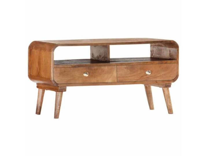 Kaorsrow TV-Schrank Massivholz Mango Lowboard 90x35x47 cm Fernsehtisch Rustikales Lowboard fürs Wohnzimmer mit 2 Schubladen und offenem Fach für ordentliche Aufbewahrung im Eigenheim.