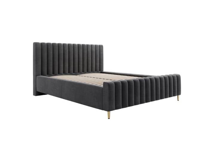 Lit coffre 120x200 cm sommier relevable 36 lattes tête de lit tapissée tissu gris Lux Excellent Home