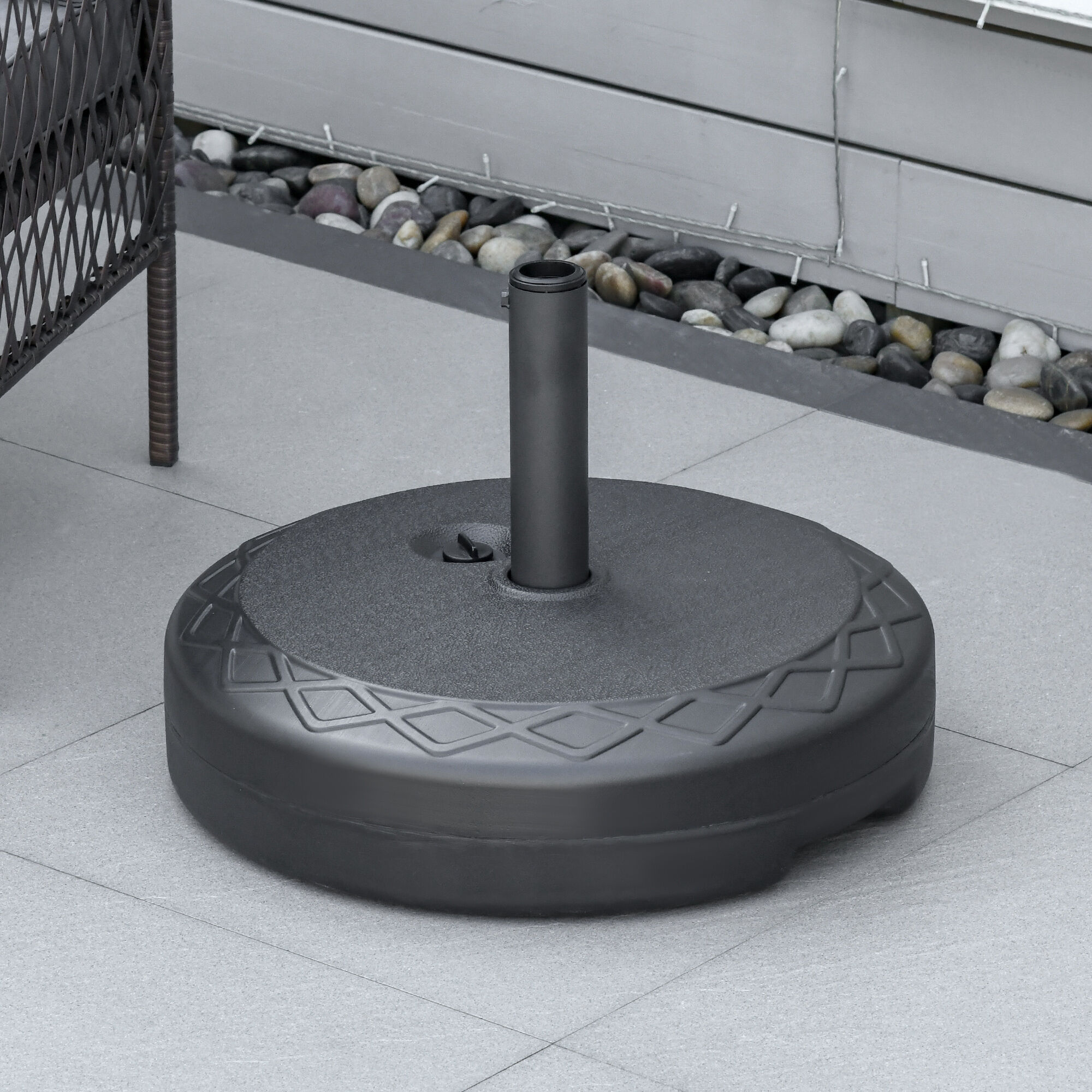 Altro Base Per Ombrellone Rotonda Ø55cm In Plastica Da 30kg Per Pali Da Ø38-48mm, Nero