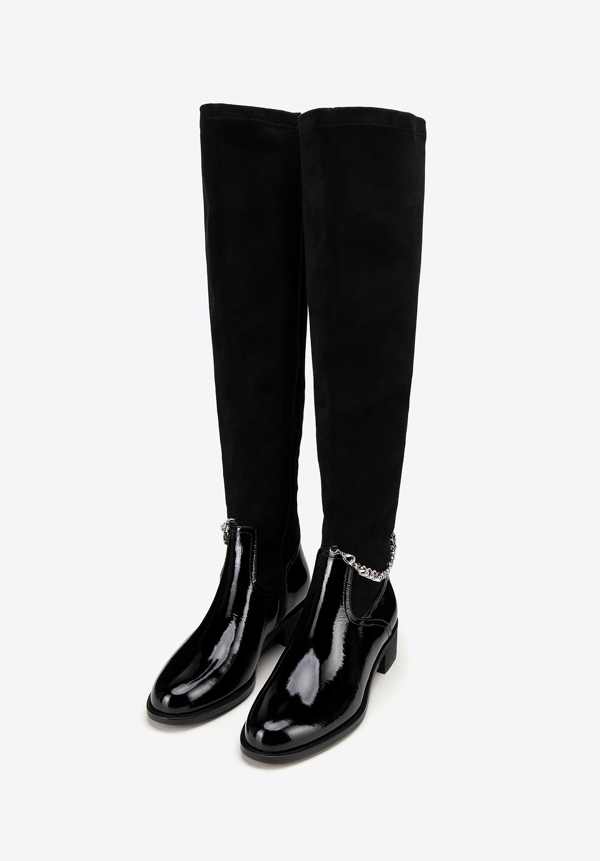 Wittchen Damen-Lederstiefel mit Kette, Schwarz, Naturleder