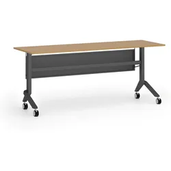 Mobiler Schreibtisch PRIMO MOVE, 180x60 cm, schwarzes Metallgestell, Buche