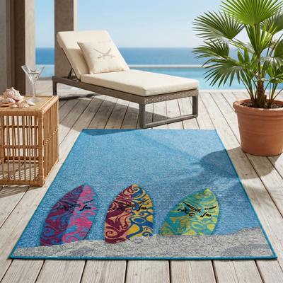Teppich SANSIBAR "Rantum Beach SA-018", blau, B:60cm H:5mm L:100cm, Polypropylen, Teppiche, Teppich, Flachgewebe, modernes Design, Surfboards, In- und Outdoor geeignet