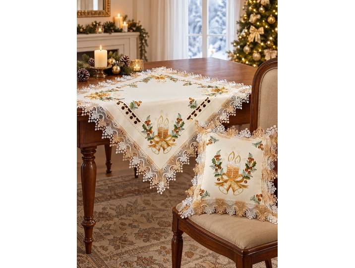 Tisch- und Raumdekoration mit weihnachtlichen Kerzenmotiven, Ecru-Bunt, Größe 404 (Kissenbezug, 40/ 40 cm)