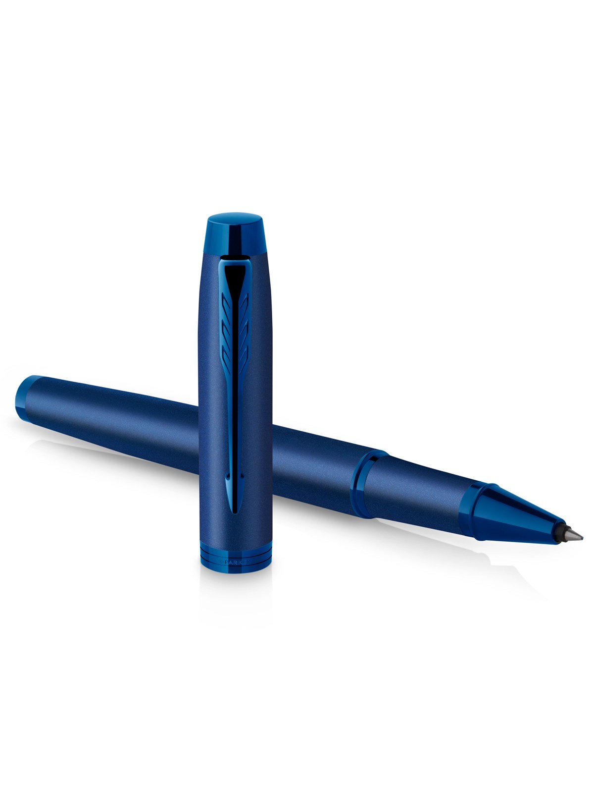 Parker IM Monochrome Rollerball | schwarze Tinte | Oberfläche und Zierteile in Blau | feine Spitze | Geschenkbox