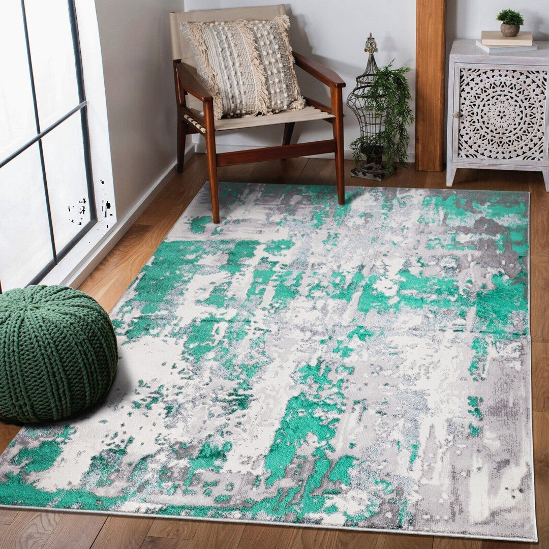 Borough Wharf Arquilla Abstract Flatweave Flokati Area Rug Green Rectangle 120 x 170cm