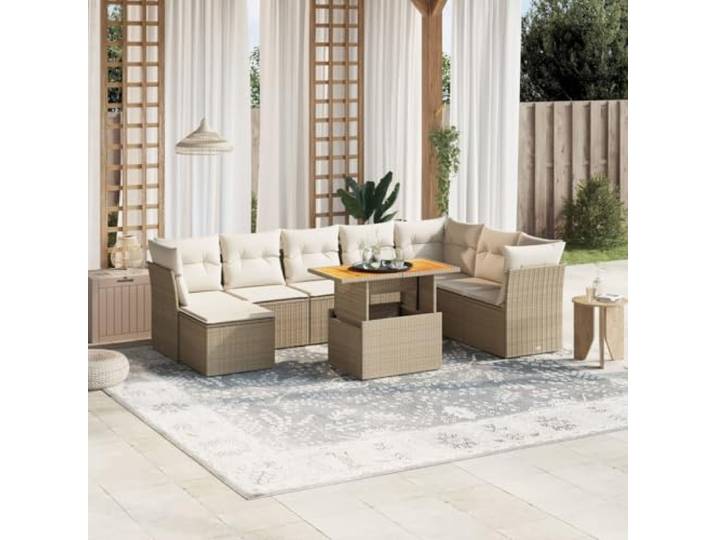 YUTAASU 9-TLG. Poly Rattan Sofagarnitur Beige mit Kissen