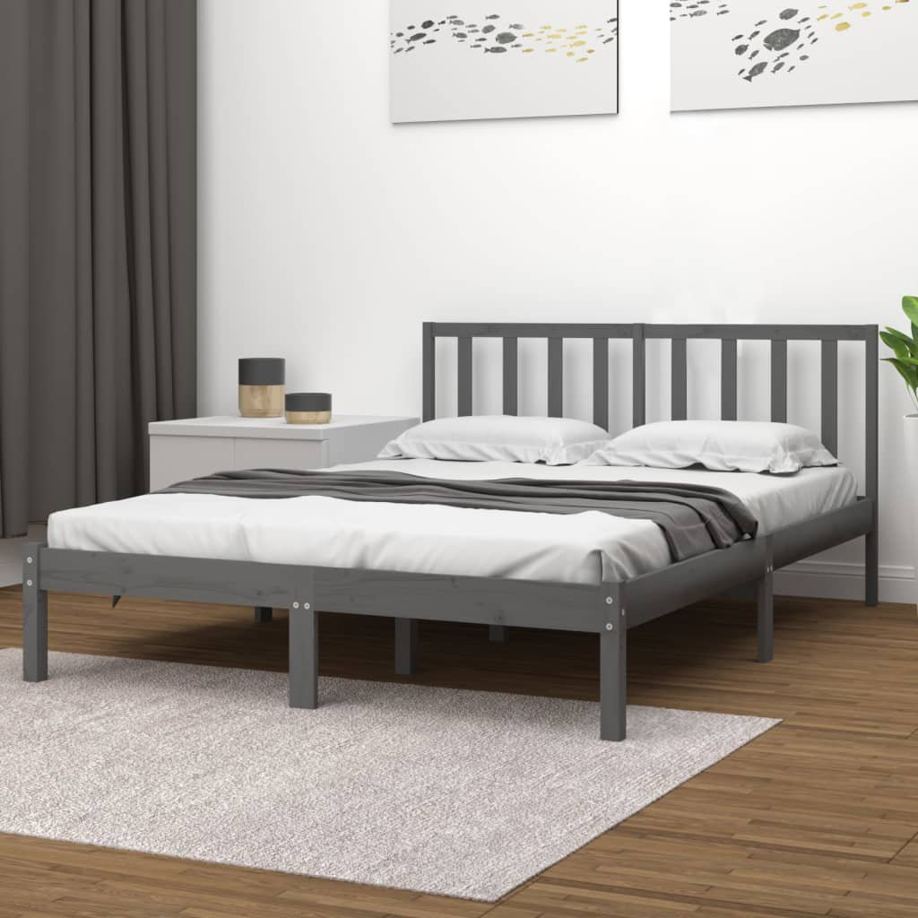 17 Stories Jelisava Solid Wood Bed Grey 200 x 200cm