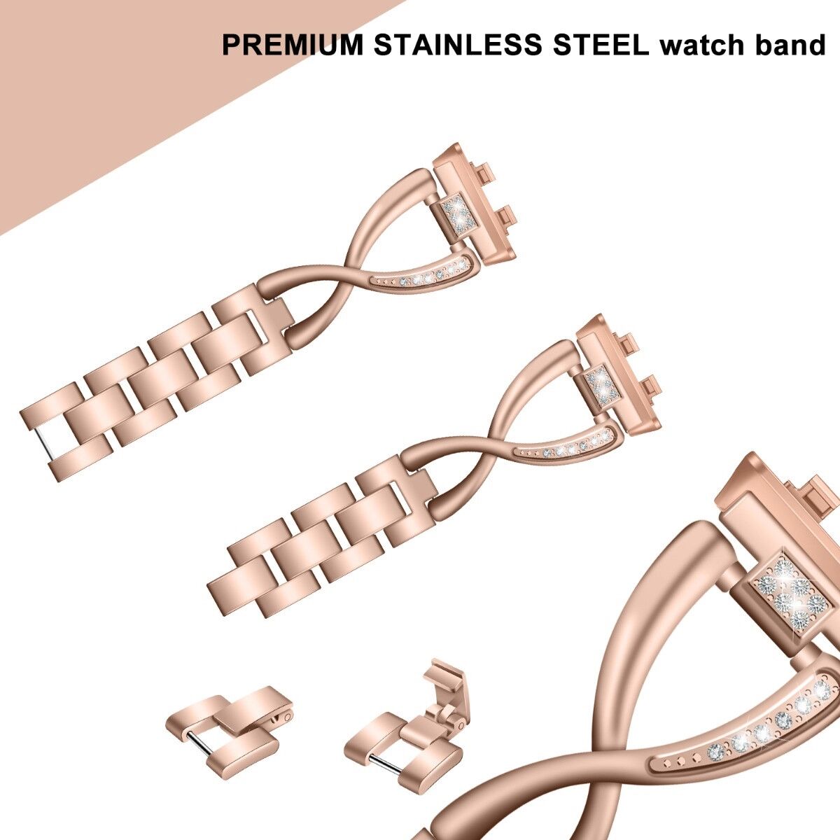 INF Zinklegierung Diamant Metallarmband – Elegantes Metallarmband, kompatibel mit Huawei Band 11/11Pro, Länge 17cm Breite 1.8cm Roségold