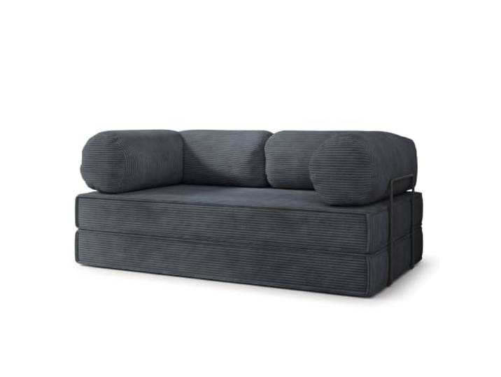 Masseno Schaumstoffsofa ALVIO mit Schlaffunktion, Schlafsofa, Wohnzimmersofa, Couch, Sofa, Bettsofa, Kordstoff – Graphitfarben POSO 34