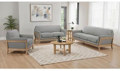 Coaster Vaughn Fabric Upholstered Flared Arm Sofa Set Grey
