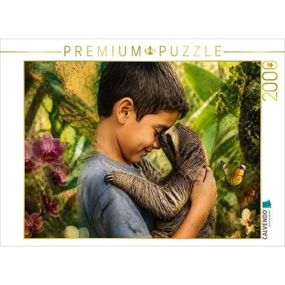 CALVENDO Puzzle Im Herzen des Regenwaldes. Costa-Rica-Junge & Faultierbaby | 2000 Teile Lege-Größe 90x67cm Foto-Puzzle für glückliche Stunden