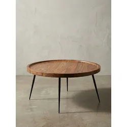Couchtisch Sheesham Massivholz Rund 75x39x75 cm, Retro Braun Metall Kaffeetisch