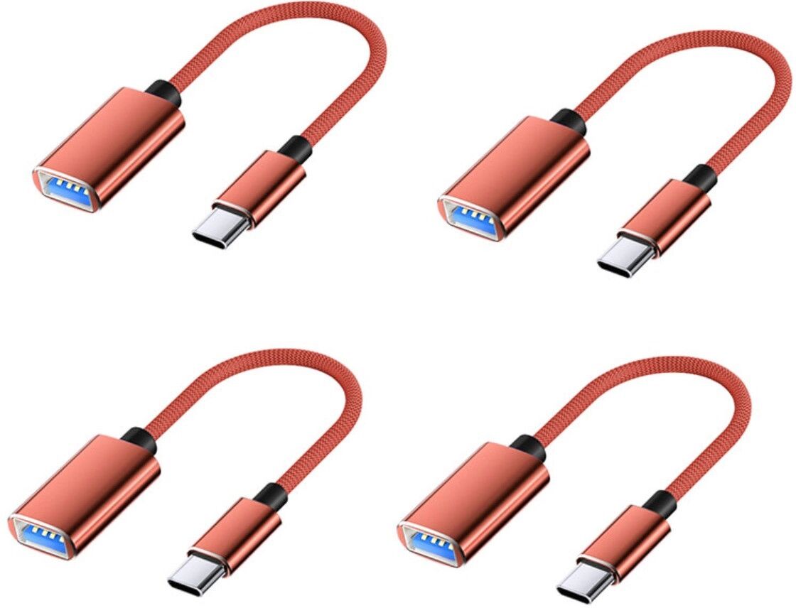 INF USB-C Nylon OTG 4er-Set – USB 3.0 OTG Adapter mit PD-Schnellladung, nylongeflochten, Aluminiumlegierung Rot