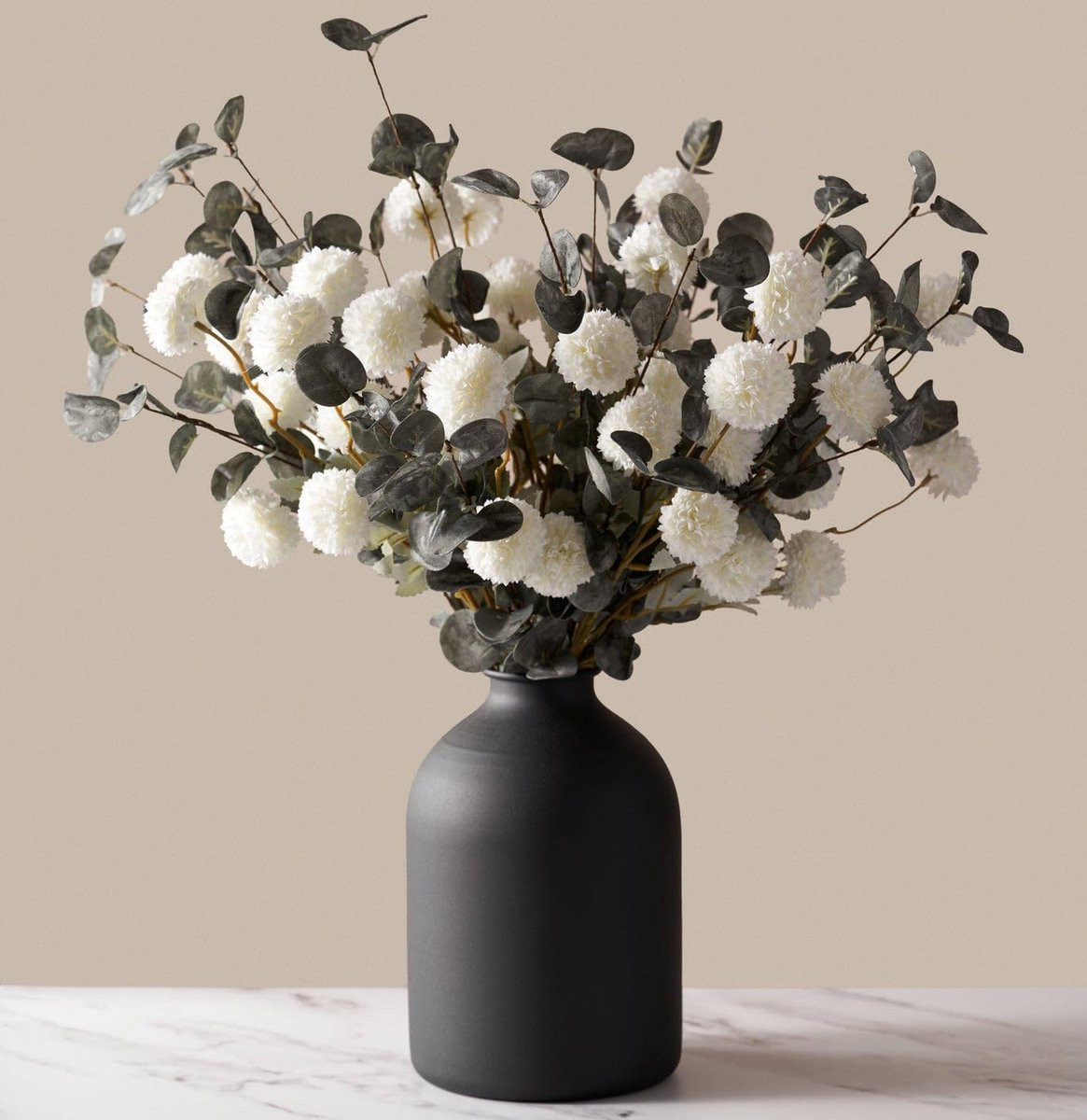 Nep Kiku Bloem Zijde Chrysant Decoratie Arrangement Wit Eucalyptus Hoogte: 52 cm