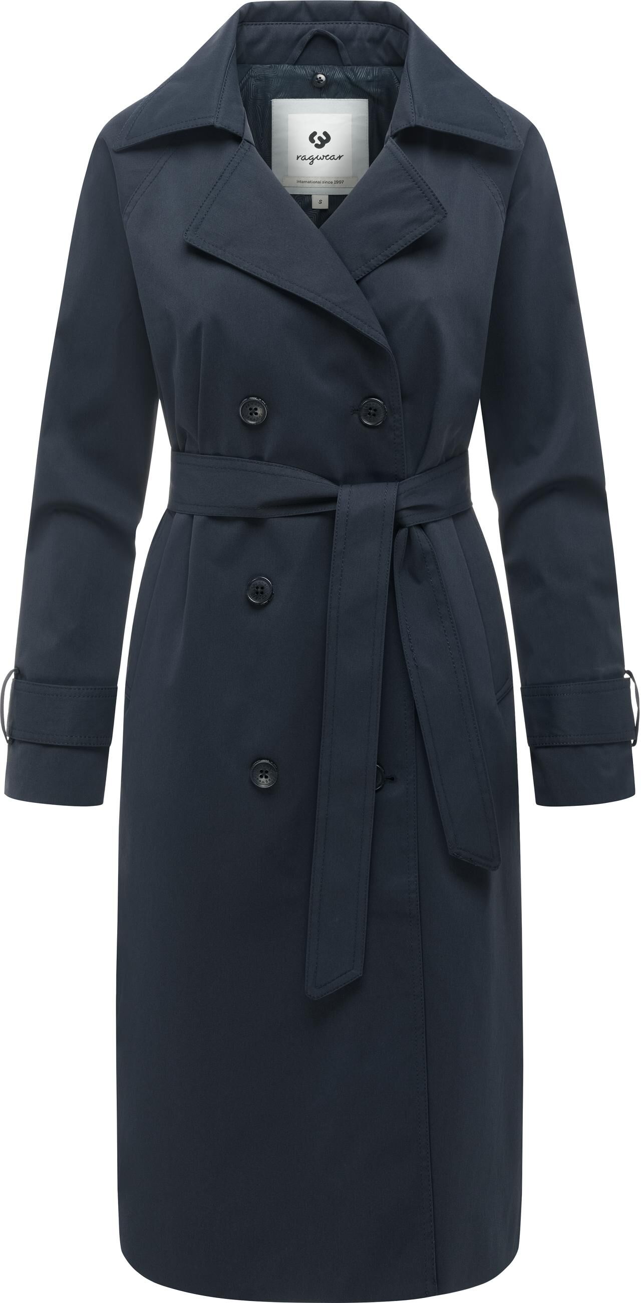 Trenchcoat RAGWEAR "Trenchcoat Trenchie Y", Damen, Gr. L, blau (navy), Mäntel Trenchcoat