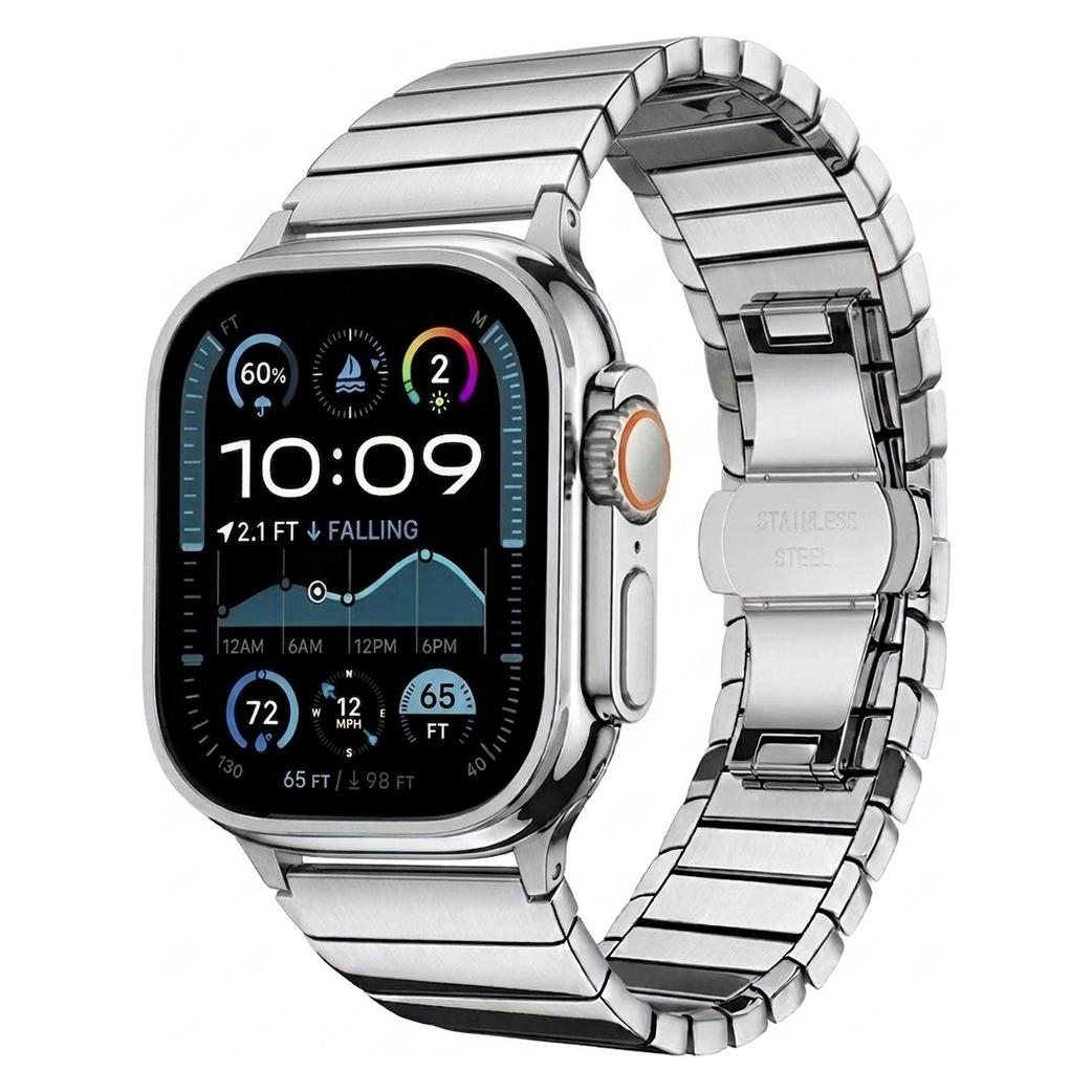 Techsuit - Watchband (W012) - Apple Watch 1/2/3/4/5/6/7/8/9/10/SE/SE 2 (38/40/41/42mm) - Silver (Edelstahl) (56364466)