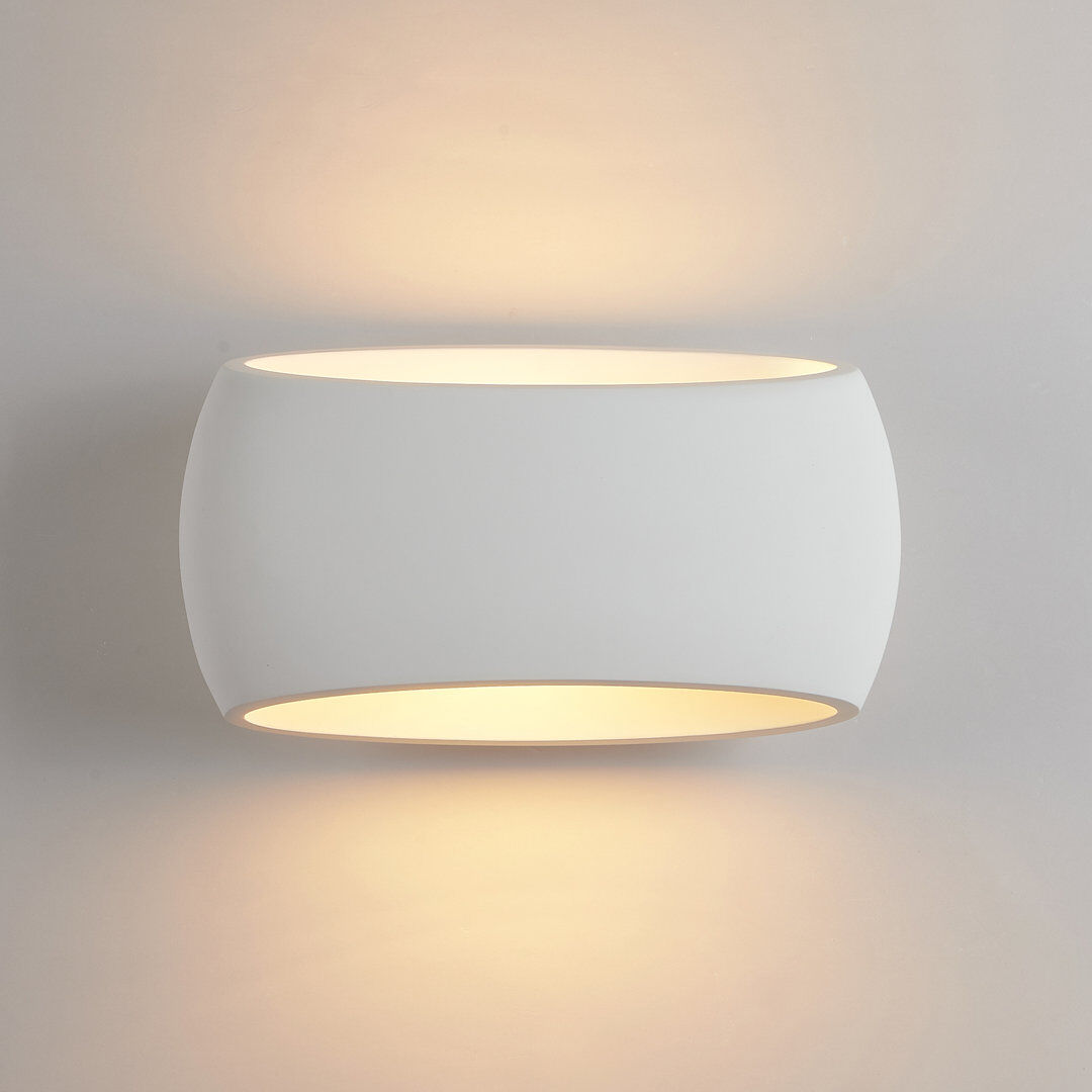 Metro Ceres Modern Indoor Plaster Wall Light, Paintable White Oval Shade, E27 Bulb Base Up & Downlight 16.5cm H x 30cm W x 12cm D