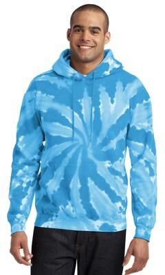 Port & Company PC146 Tie-Dye Pullover Hooded Sweatshirt in Turquoise size Small   Fleece