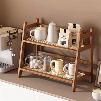 Perfect Picks Market Coffee Station Organizer With Bamboo Mug Holder Kitchen Counter Shelf tawny