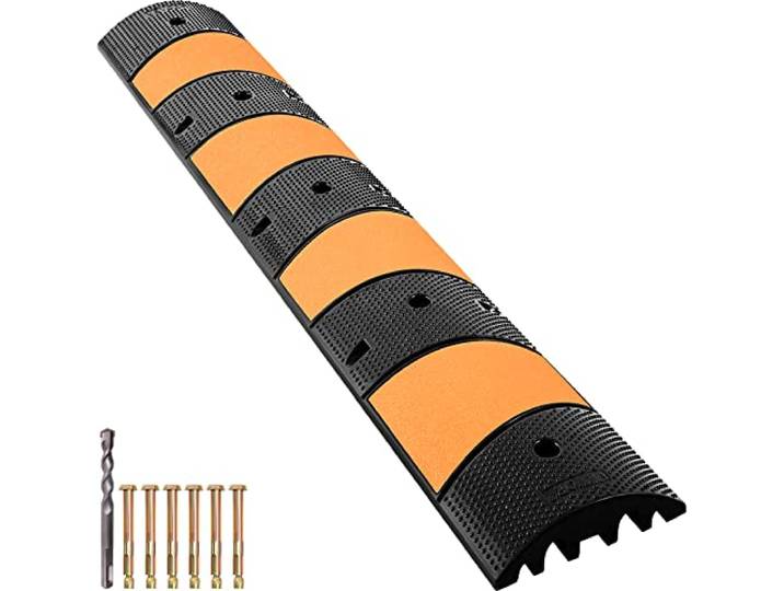 VEVOR Rampe de Protection de Câble 2 Canaux Passage de Câble au Sol Modulaire en Caoutchouc\, Longueur 185 cm Passe Cache Câble Capacité de Charge 9980 kg Ralentisseur pour Protéger Câbles Garage Route