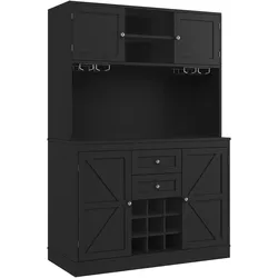 STILVORA Küchenbuffet aus MDF, Schwarz, 120x40x188 cm, verstellbare Einlegeböden
