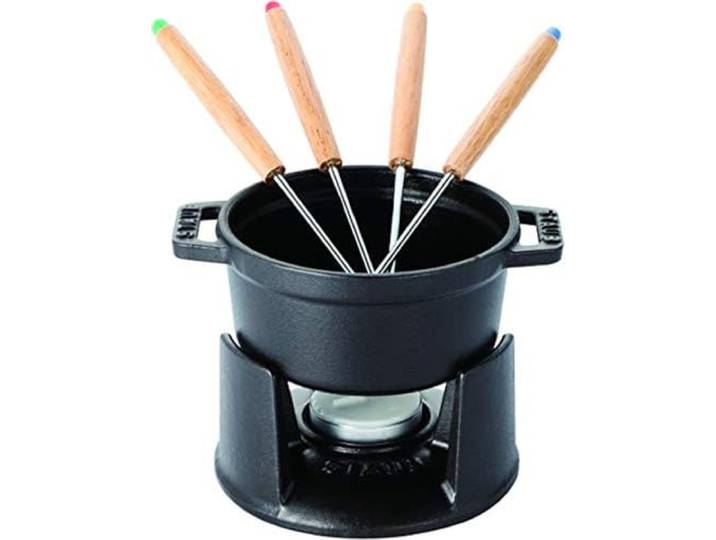 STAUB Fondueset klein inkl. 4 Fonduegabeln, 10 cm, 0,25 l, Gusseisen, Induktionsgeeignet, Schwarz