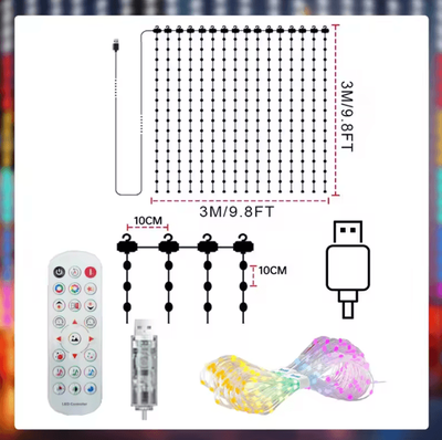 Inspire Curations Smart Music Sync LED Curtain Lights 3m 9.9ft 400leds 1pc Curtain Light usb