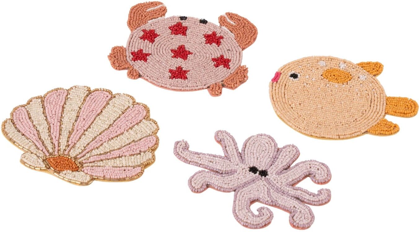Yvonne Ellen Set Of 4 Beaded Coasters - Sea Animals