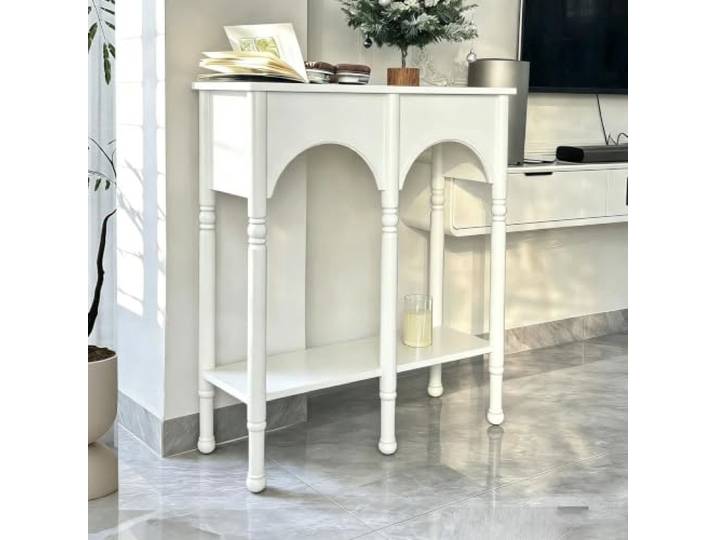 Massivholz‑Eingangstisch, Konsolenschrank im französischen Retro‑Stil Massivholzverarbeitung, geruchsarme E1‑Oberfläche, keine Montage nötig(White,80cm/31.5 )