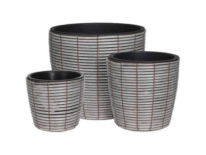 3er Set Blumentöpfe, Grau mit Korbmuster, Übertöpfe Ø 25 / 31 / 40 cm