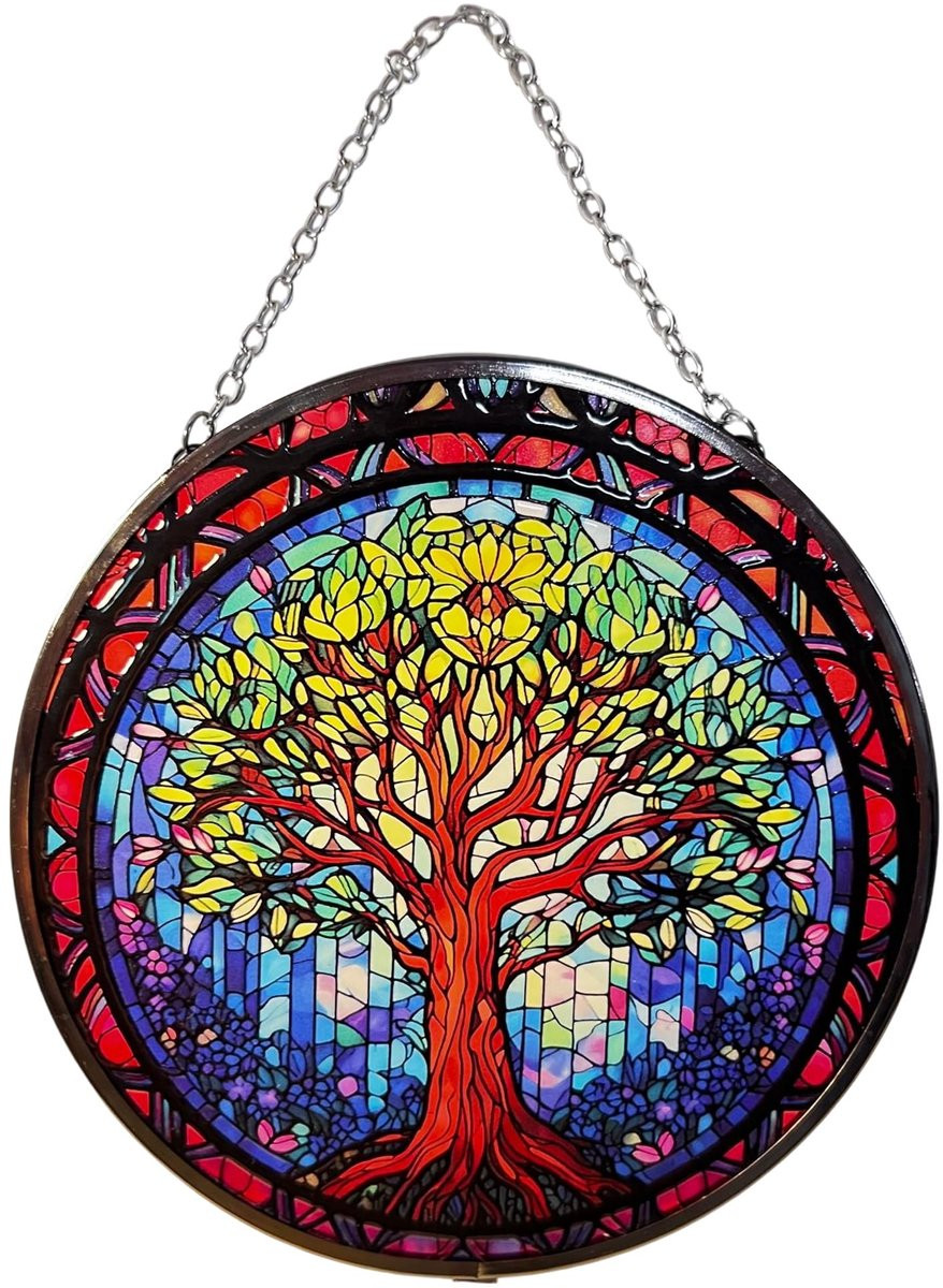 Dailygoods Suncatcher Levensboom gebrandschilderd glas - 15 cm
