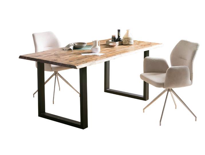Esstisch, Akazie Massivholz, Beige, 120×75 cm, Metallgestell U-Form, Klassisch