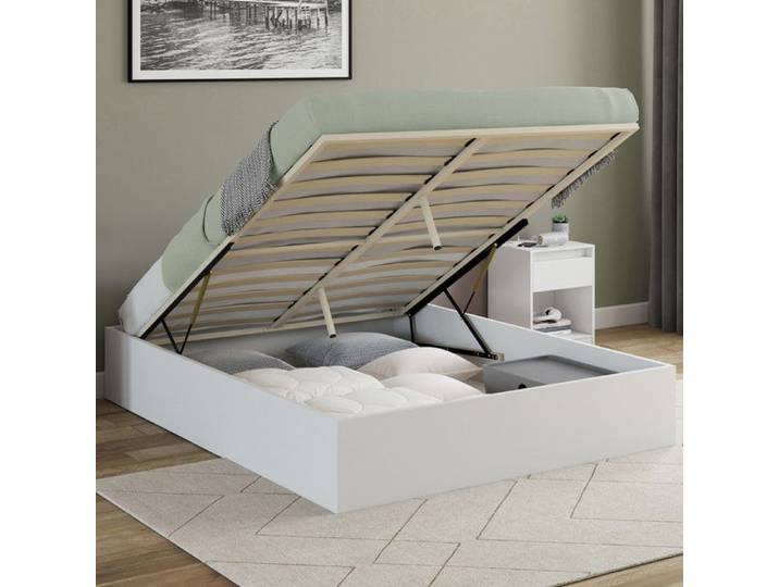 IDMARKET Lit coffre double SANDSIDE avec sommier 160 x 200 cm blanc