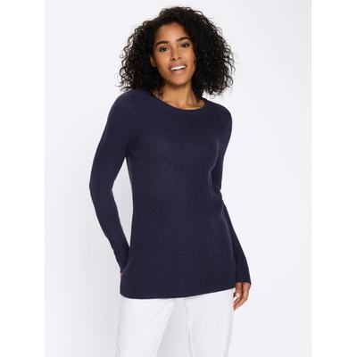 Longpullover CLASSIC BASICS "Longpullover", Damen, Gr. 40, blau (marine), 100% Polyacryl, unifarben, Pullover Longpullover