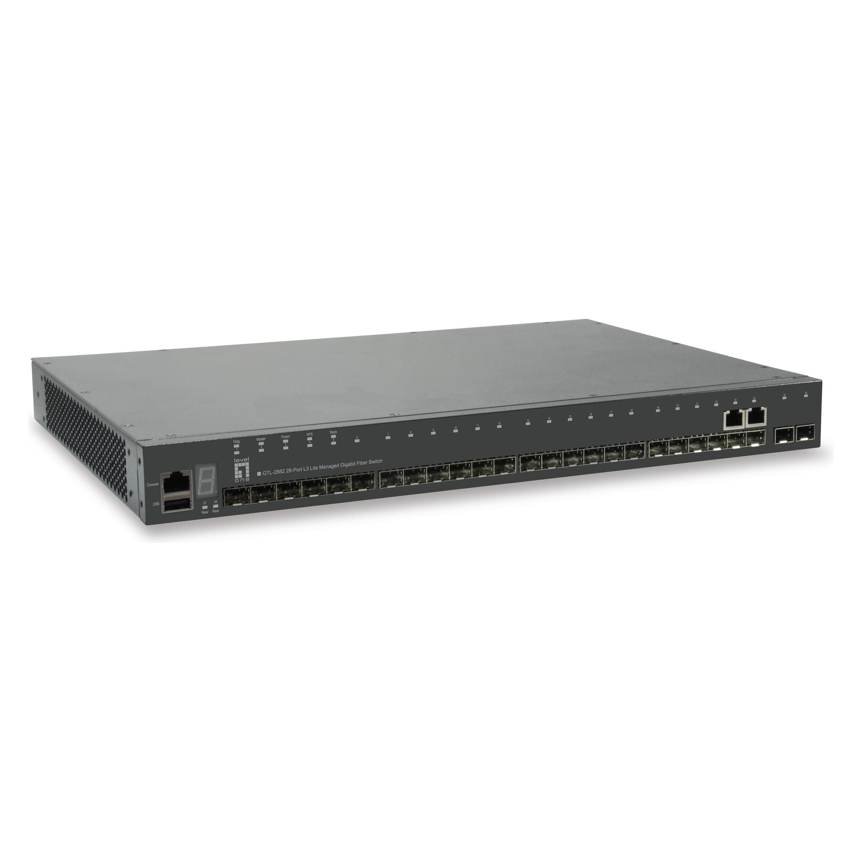 LevelOne 28-Port Stackable L3 Lite Managed Gigabit Fiber Switch 2 x SFP/RJ45 Combo Gigabit 2 x SFP+ 10-Gig... (28 Ports) (57081003)