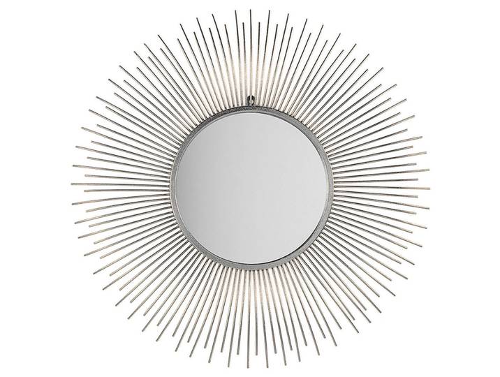 Beliani Wandspiegel silber Sonnenoptik 80 cm Cilly, Silberfarben, Metall, Rund, 80x80x3 cm, Spiegel, Wandspiegel