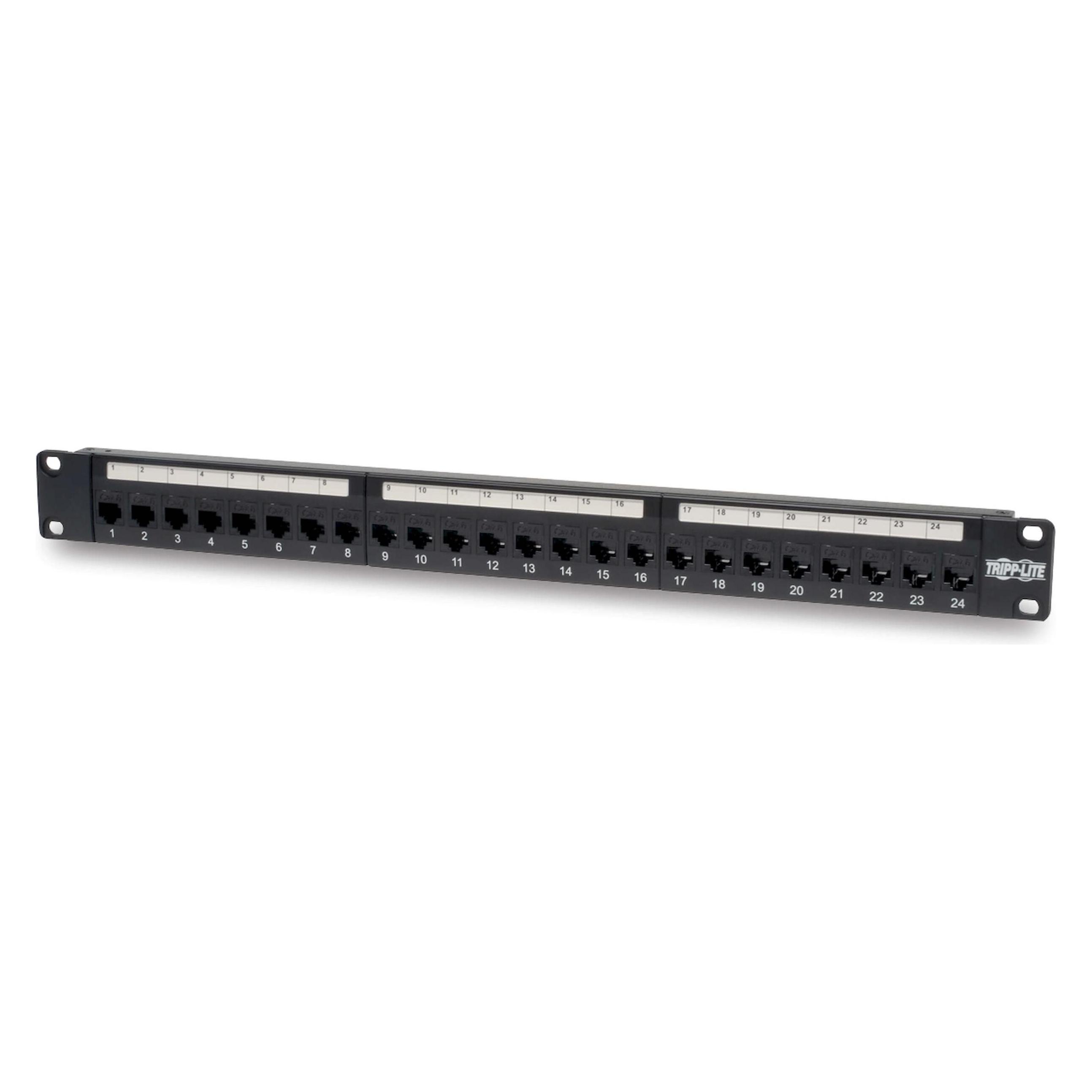 Eaton 24-Port 1U Rack-Mount Cat6/Cat5 Feedthrough Patch Panel RJ45 Ethernet TAA (N254-024)