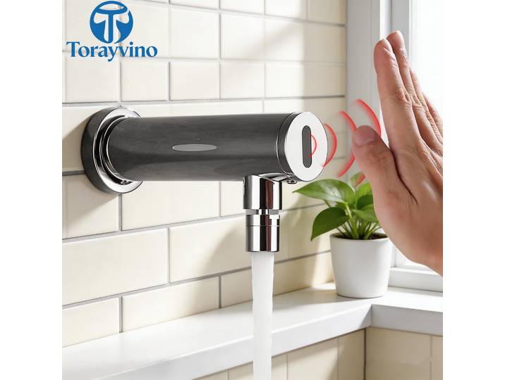 Robinet de lavabo mural automatique Torayvino à capteur, eau froide uniquement, avec bec pivotant à 360°