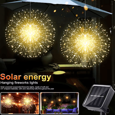 Inspire Picks Solar Firework Lights Outdoor 90 150 200 LED Copper Wire Fairy Lights With 8 Modes warm White wattage: 150leds 8modes